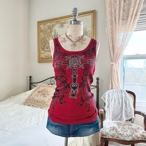 y2k zona libre hot red rhinestone tank going out top